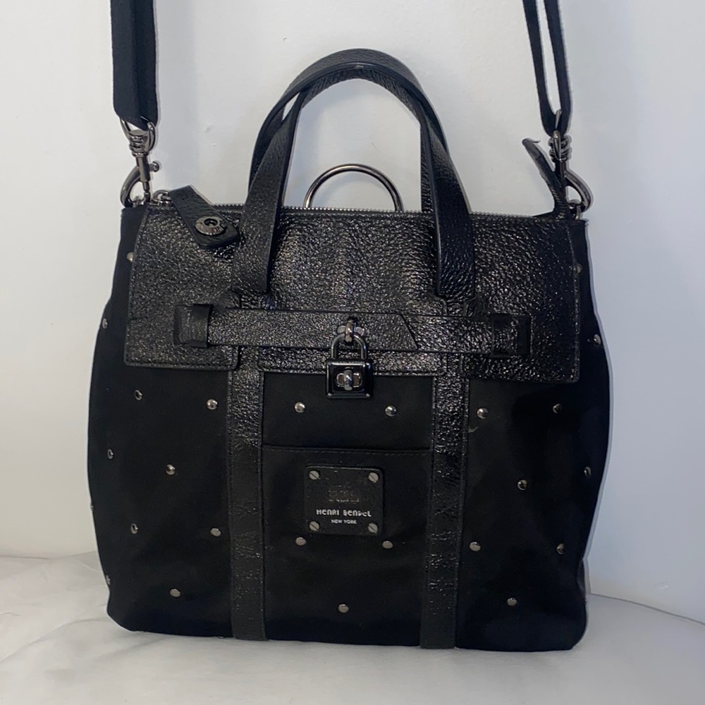 Henri Bendel Jetsetter Bag Small Black Studded Convertible Rare Discontinued